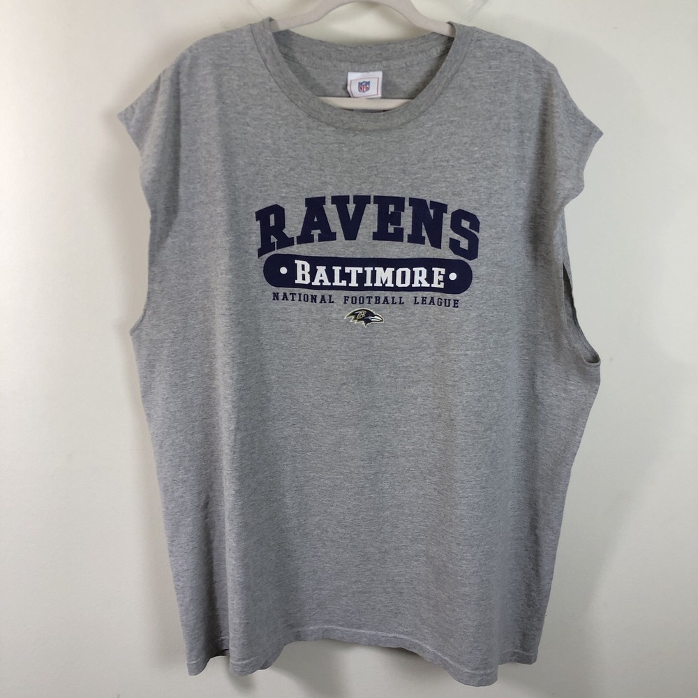 Vintage Baltimore Ravens NFL Football Cutoff Shirt Y2K Sleeveless Sz 2XL Gray
